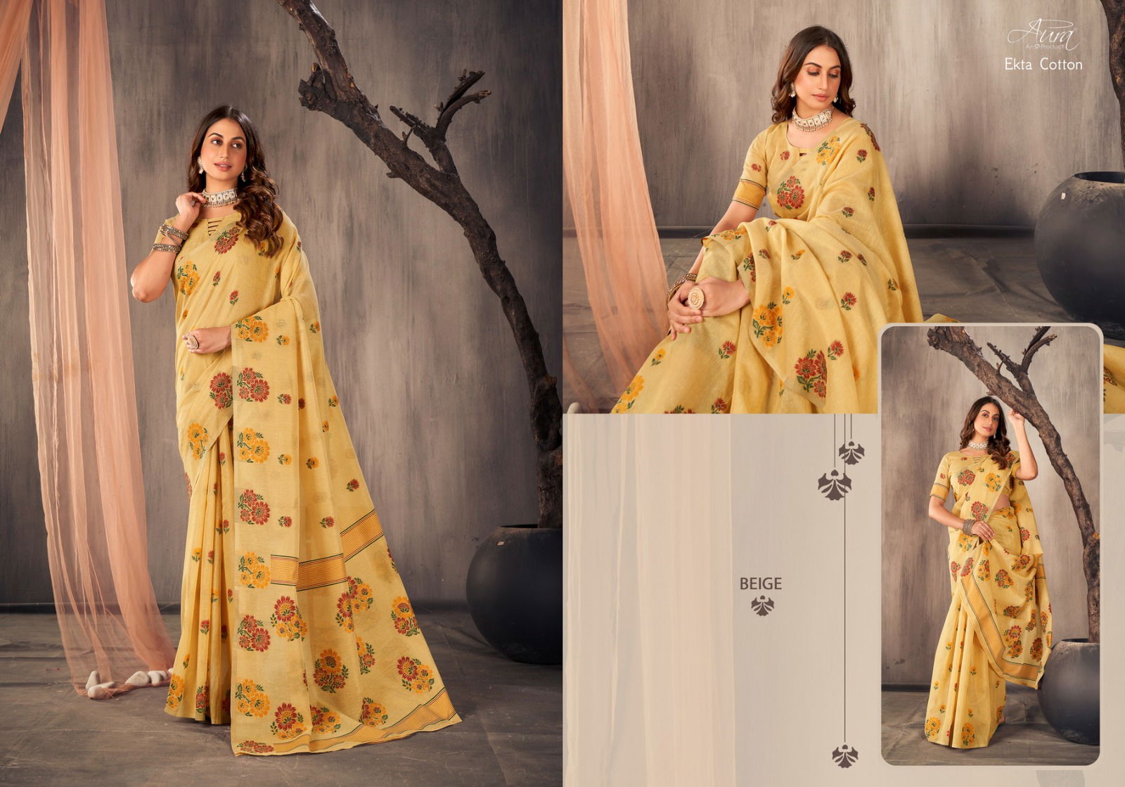 Ekta By Aura Soft Cotton Designer Saree Catalog